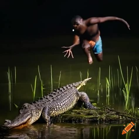 black guy kicking alligator